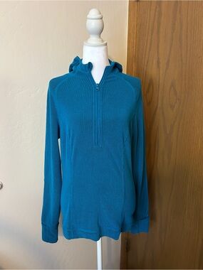 Zella Waffle Knit Half Zip Hoodie Blue Athletic Pullover Women’s Small